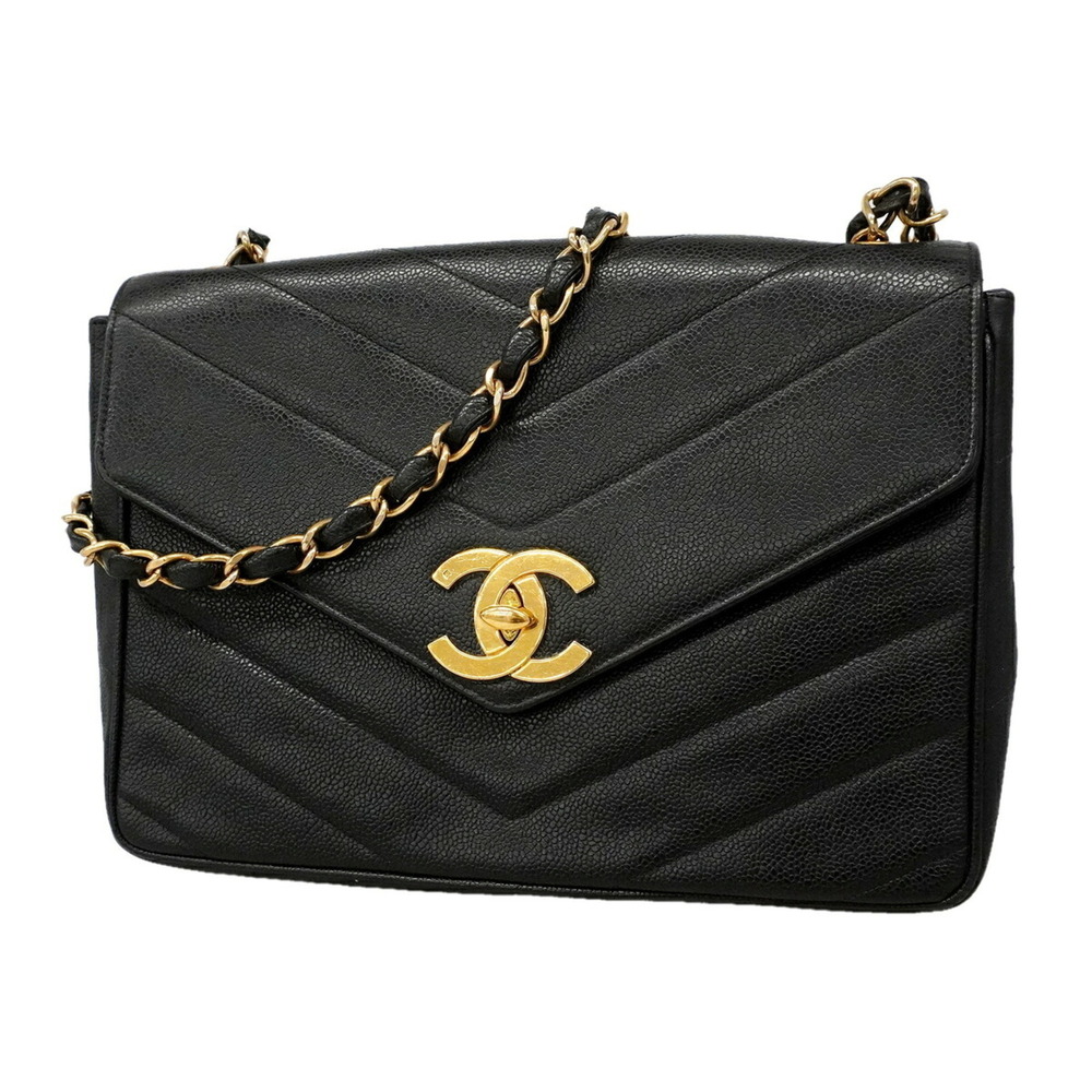 Chanel Shoulder Bag, V-Stitch Chain Shoulder, Caviar Leather, Black, Women's,...